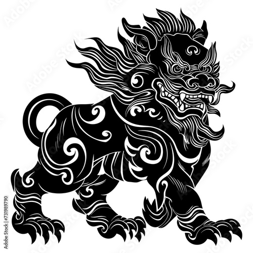 Silhouette Komainu the Japanese Mythical Creature black color only