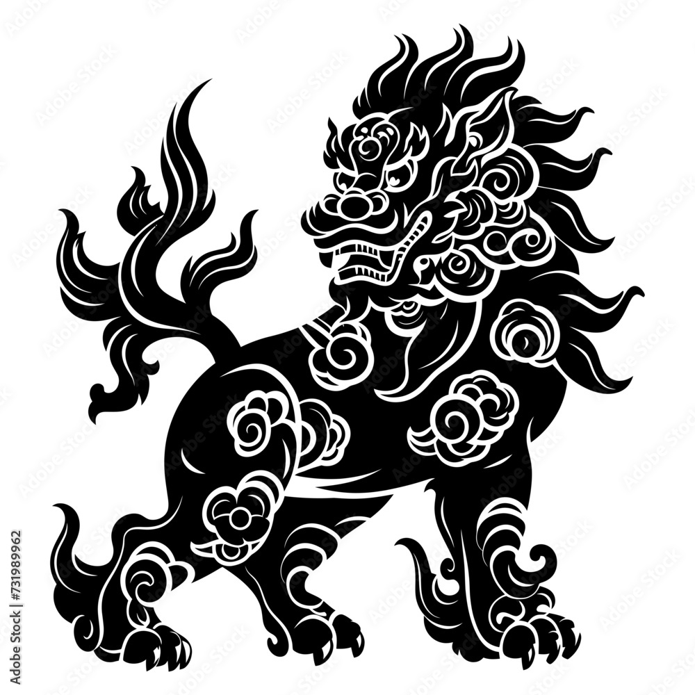Silhouette Komainu the Japanese Mythical Creature black color only
