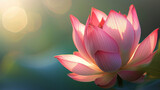 The ethereal beauty of a backlit lotus flower with its pink petals glowing in the sunlight.