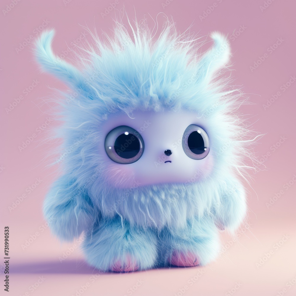 Adorable 3D Cartoon Creature With Blue Fur Exuding Charm And Cuteness. Concept Blue Fur Character, 3D Cartoon Creature, Adorable Charm, Cuteness Overload