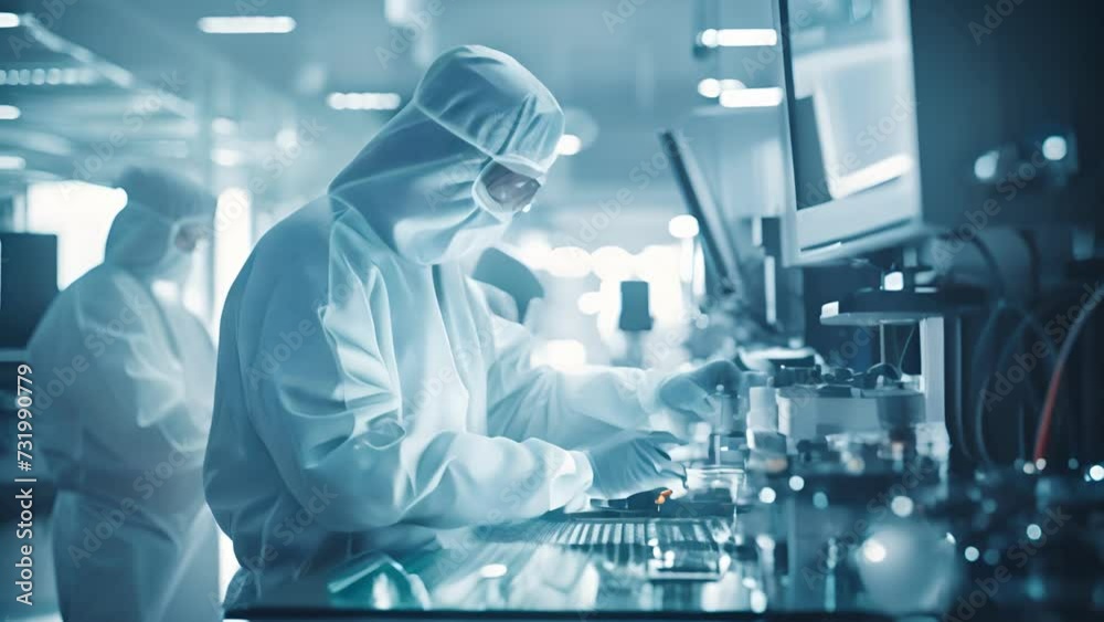 Data scientists work in a modern laboratory of a technology company on the development of a quantum computer. Science, technology, big data concept. Data scientists work in a modern laboratory of a technology company on the development of a quantum computer. Science, technology, big data concept.