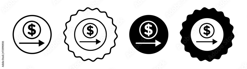 Dollar rate increase set in black and white color. Dollar rate increase simple flat icon vector Dollar rate increase set in black and white color. Dollar rate increase simple flat icon vector
