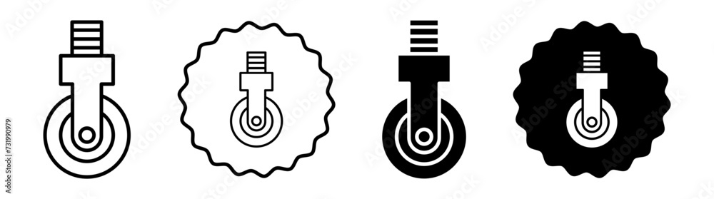 Swivel caster set in black and white color. Swivel caster simple flat icon vector - obrazy, fototapety, plakaty 