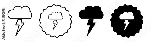 Thunderstorm set in black and white color. Thunderstorm simple flat icon vector