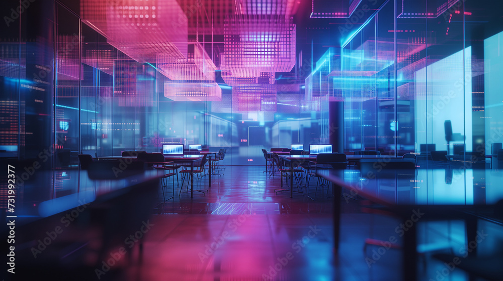 Futuristic Office Space: Neon Glow and Cyber Vibes