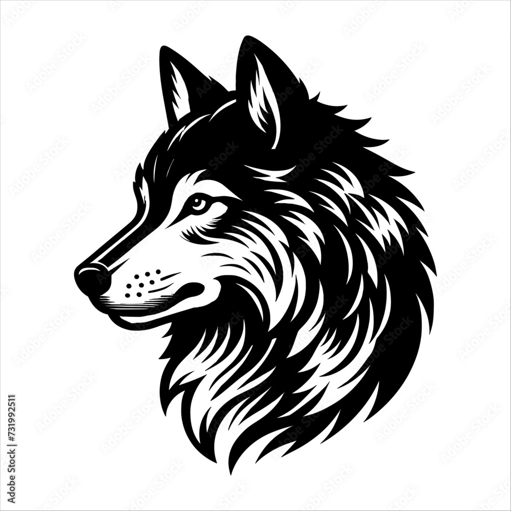 Wolf silhouette isolated on white, wild animal, logo with wolf, generative ai, isolated on white background.