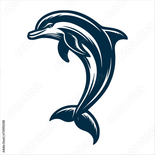 Dolphin jumping on the wave. generative ai, Monochrome dolphin isolated on white background. Logo template.