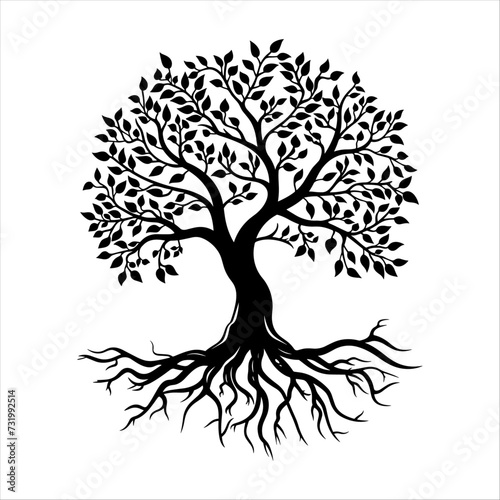 Tree of Life black and white vector design, generative ai, isolated on white background.