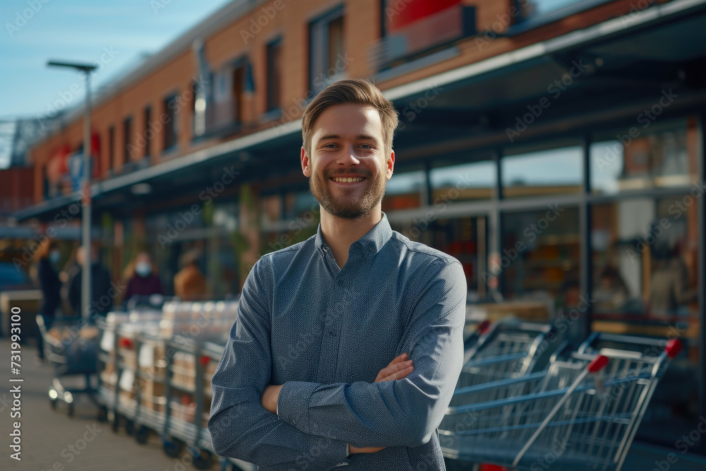 Proud Entrepreneur Standing Tall Outside His Freshly Opened Superstore Proud Entrepreneur Standing Tall Outside His Freshly Opened Superstore