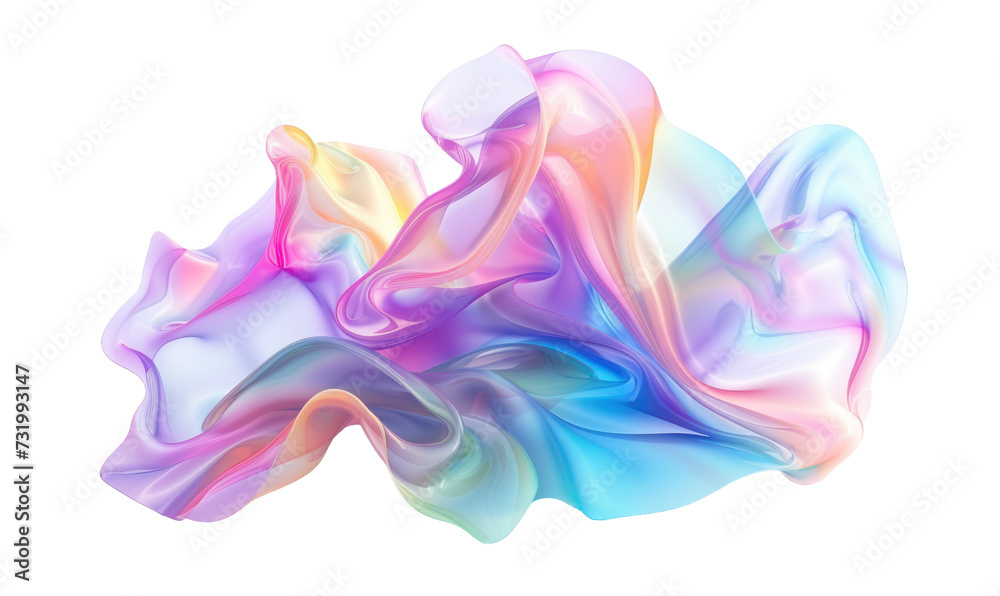 Obraz premium Vibrant Holographic Waves Isolated on White Background. A Mesmerizing Texture of Flowing Colors and Shapes
