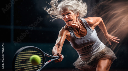 Mature woman playing tennis at the tennis court