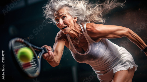 Mature woman playing tennis at the tennis court