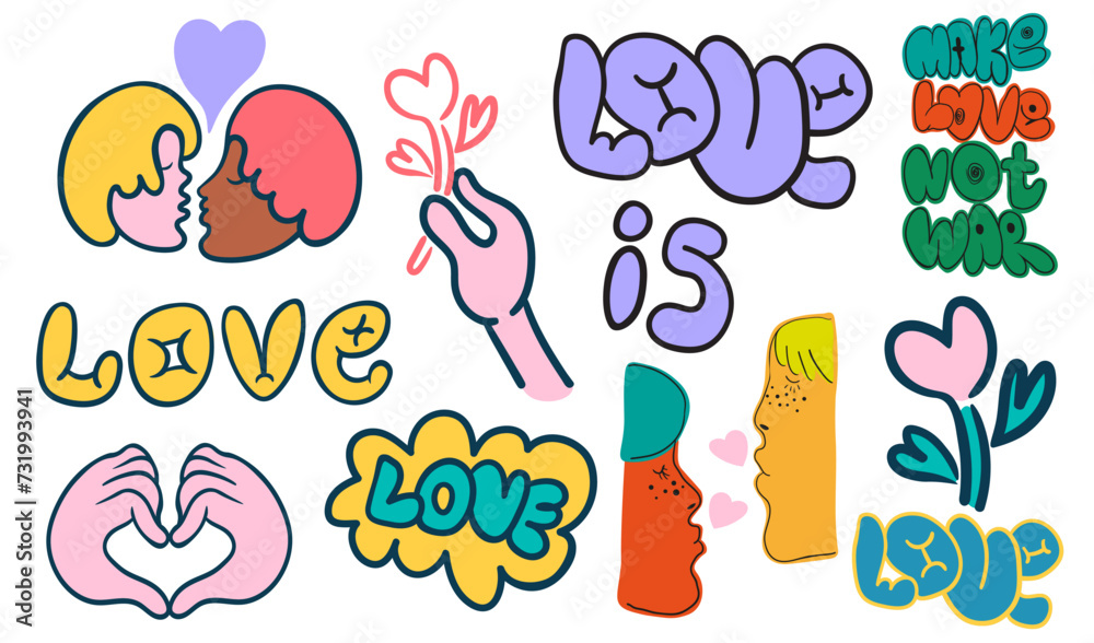 set of decorative elements in flat style in vector.love in graffiti. style template for poster invitation sticker logo website design set of decorative elements in flat style in vector.love in graffiti. style template for poster invitation sticker logo website design