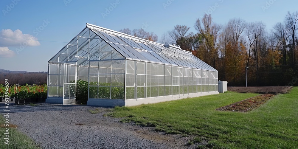 Greenhouse filled with plants growing a garden in a controlled environment Greenhouse filled with plants growing a garden in a controlled environment