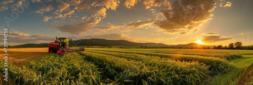 Commercial farming and agriculture and agribusiness concept with crops in open field photo