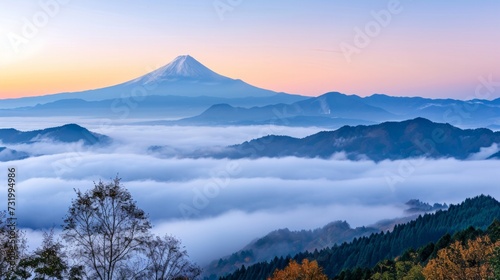 aerial view of clods and fog over mountains hills. magic time. beautiful nature