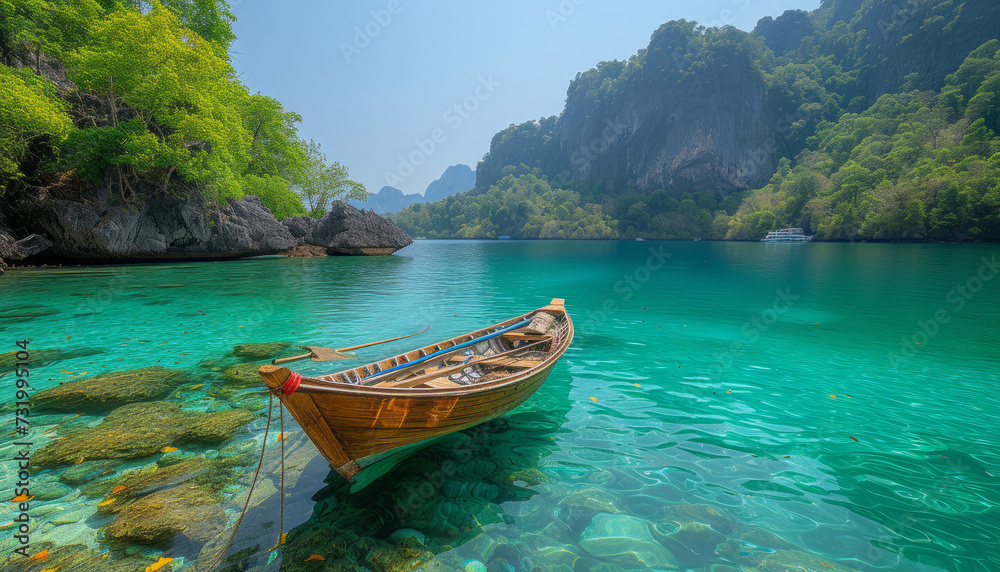 Pileh Lagoon with green emerald ocean at Koh Phi Phi Thailand,generative ai Pileh Lagoon with green emerald ocean at Koh Phi Phi Thailand,generative ai