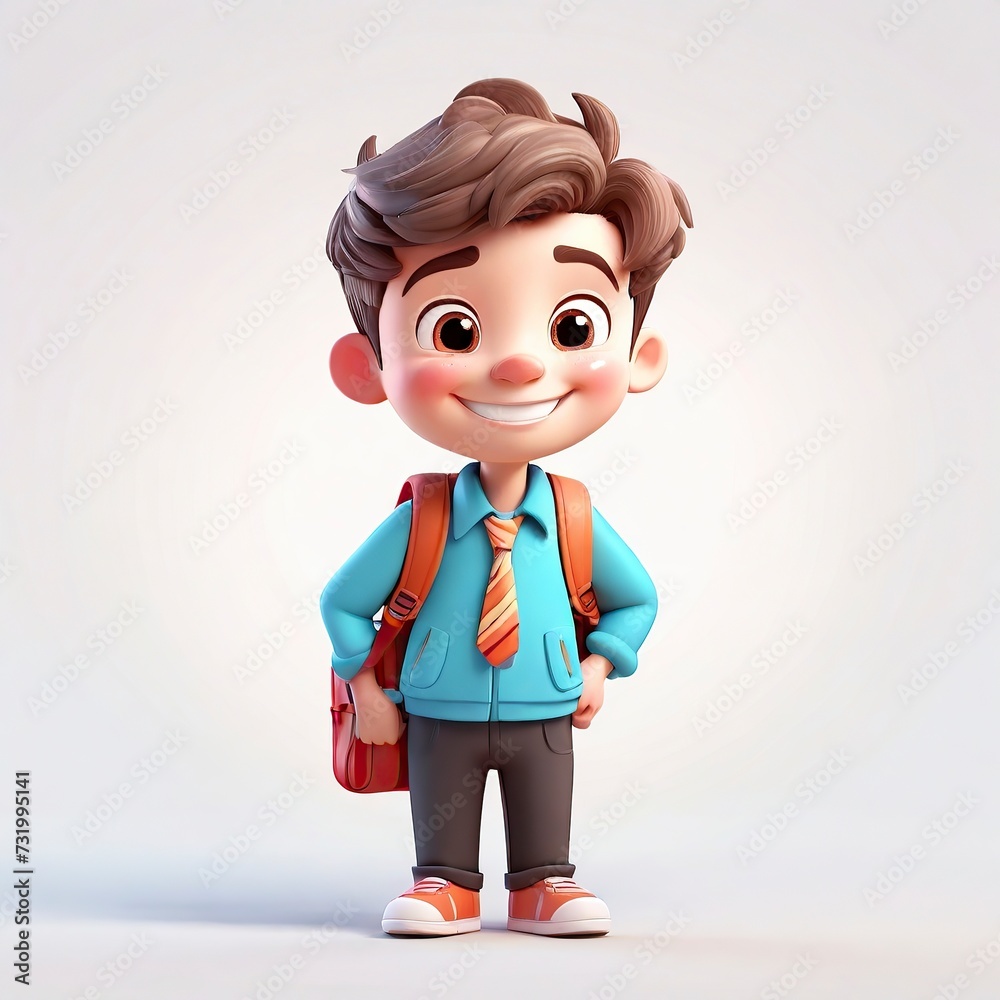 Free 3D Cute School Boy Character Beaming on White Grinning Happily and Character Radiating Happiness seen Free 3D Cute School Boy Character Beaming on White Grinning Happily and Character Radiating Happiness seen