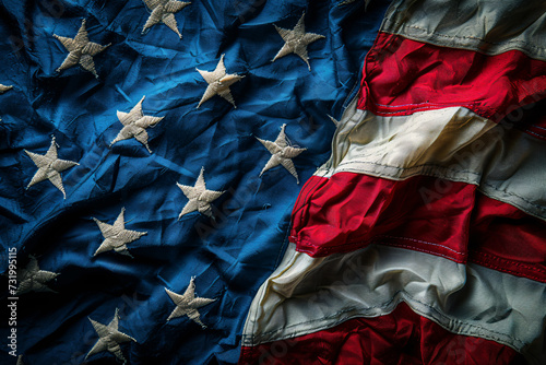 Stars on the American Flag close-up, Independence Day, Memorial Day, Patriots Day, Veterans Day concept, USA flag