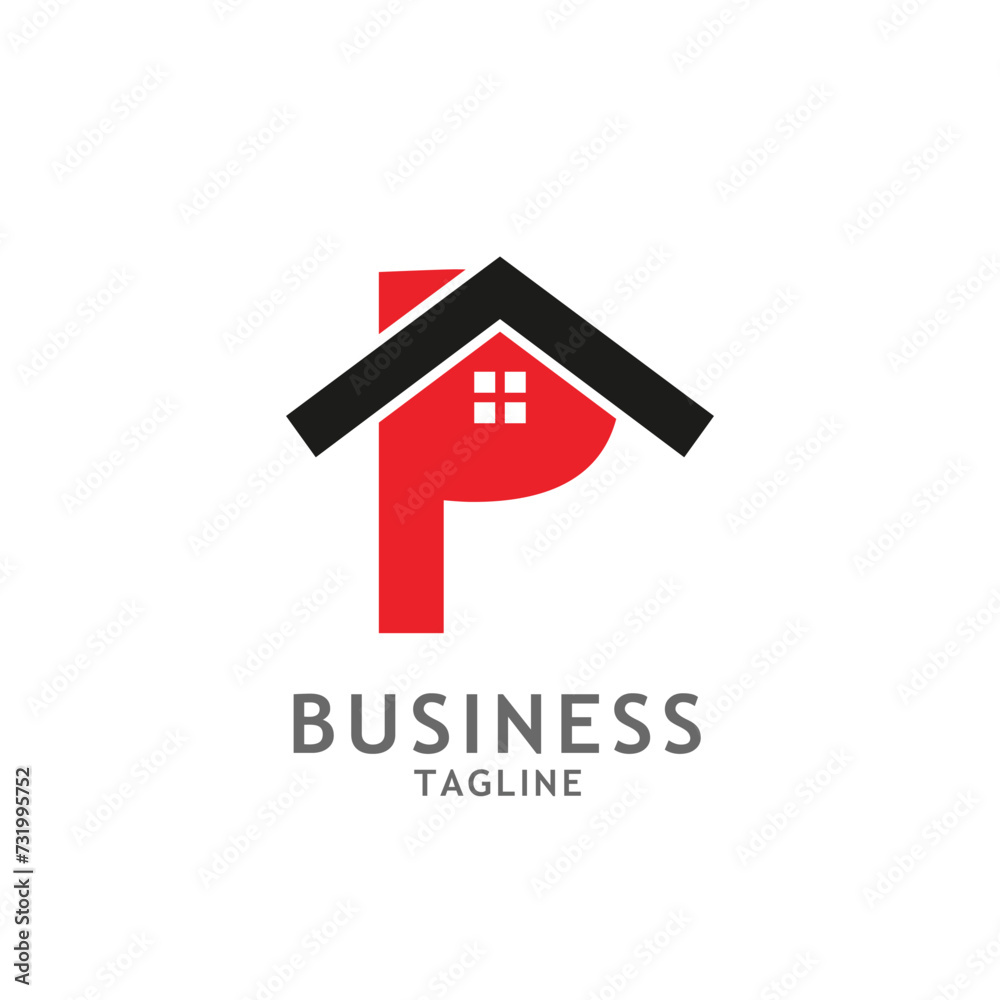 Initial Letter P with Home Business logo Design Template Initial Letter P with Home Business logo Design Template