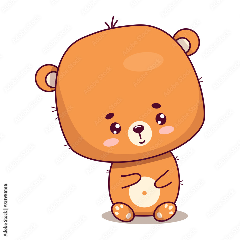 Cute sitting bear cub. Funny animal kawaii character. Vector illustration. Kids collection. Cute sitting bear cub. Funny animal kawaii character. Vector illustration. Kids collection.