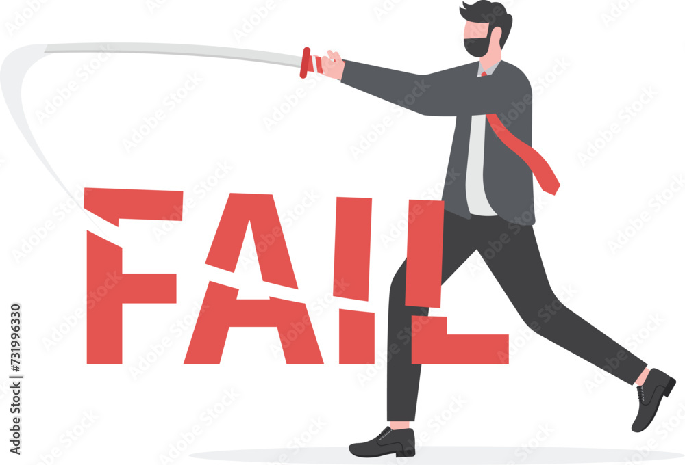 Businessmen using a sword to slash cut the word fail. financial concept.
Businessmen using a sword to slash cut the word fail. financial concept.