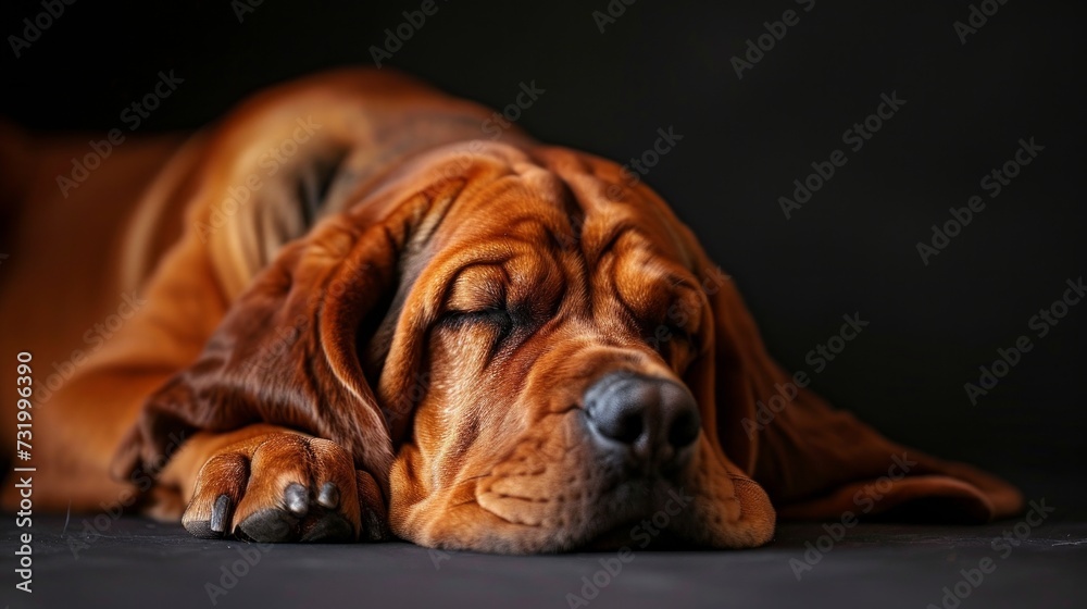 Brown dog dreaming and sleeping on floor