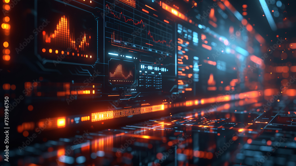 Financial schedule on a digital analytics screen Complexity graphs analytical diagrams in technology background Bright neon dark Financial schedule on a digital analytics screen Complexity graphs analytical diagrams in technology background Bright neon dark