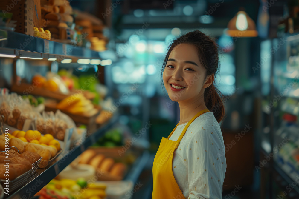 White Shirt, Yellow Apron: Supermarket Owner Portrait