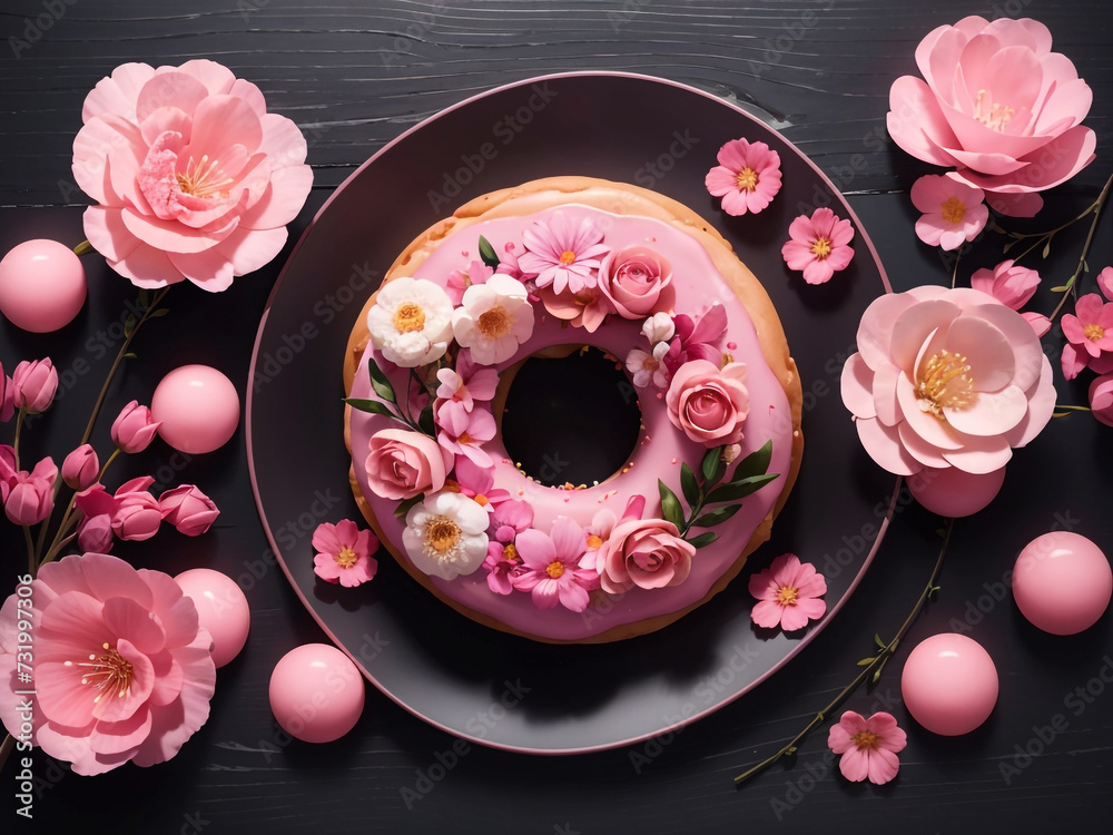 Sweet Serenity: Pink Plate Adorned with Donuts and Pink Flowers
Sweet Serenity: Pink Plate Adorned with Donuts and Pink Flowers
