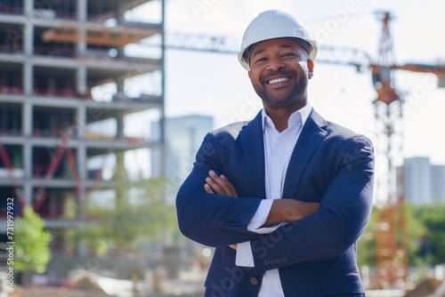 Businessman Supervising Building Project with a Smile