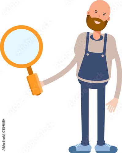 Male Barista Character Holding Magnifier  © bigpa