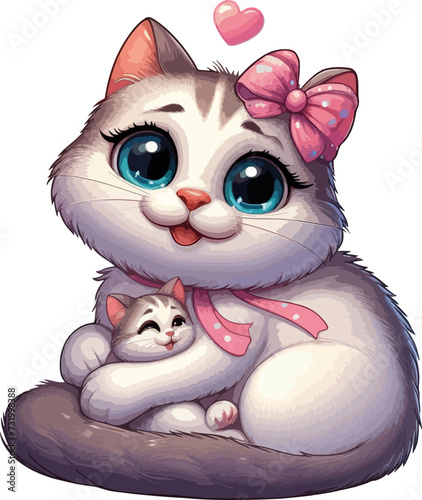 cartoon cat mom with kitten