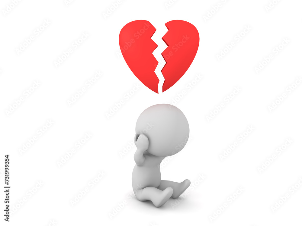 3D Rendering of broken hearted character 3D Rendering of broken hearted character