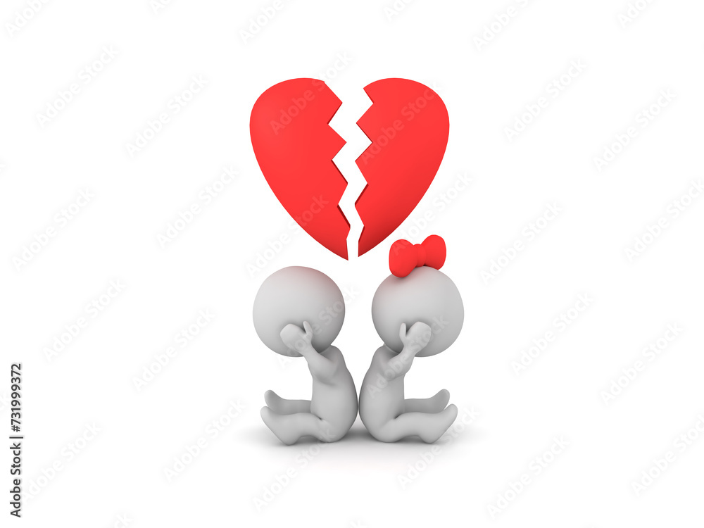 3D Rendering showing a romantic break up 3D Rendering showing a romantic break up