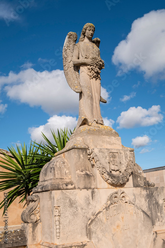 angel over Miguel Mataro funerary monument, Llucmajor cemetery, Mallorca, Balearic Islands, Spain