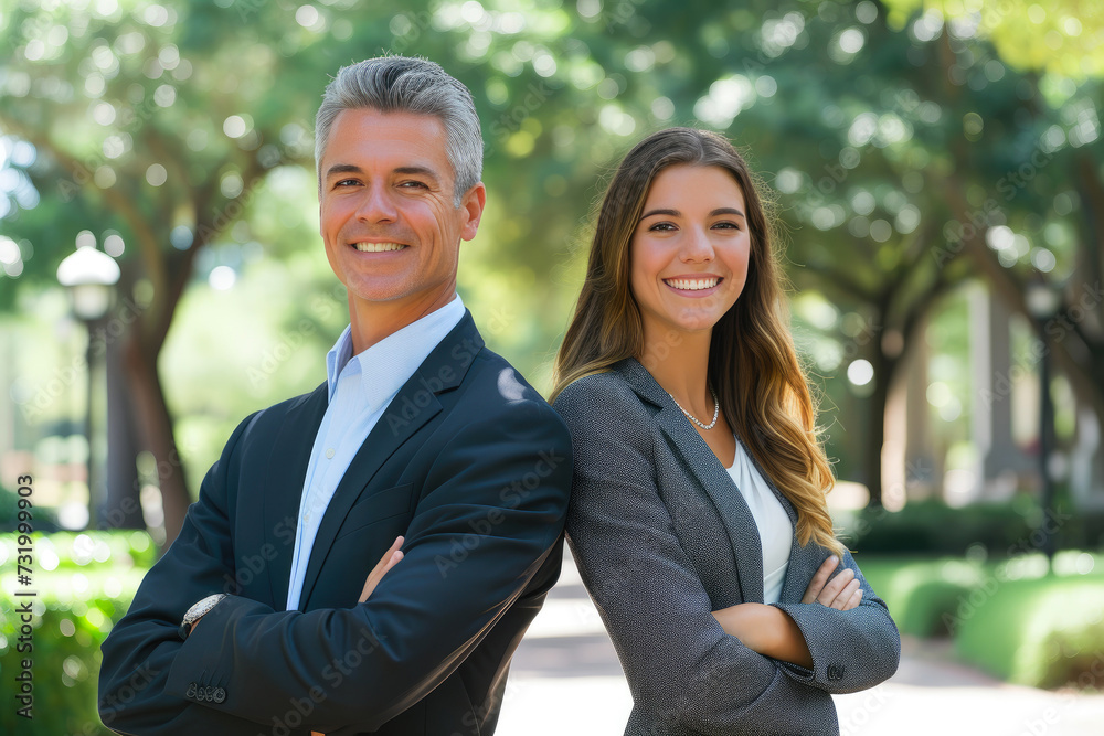 Office Park Confidence: Insurance Experts in Formal Attire Office Park Confidence: Insurance Experts in Formal Attire