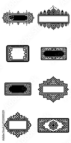 Hand drawing Islamic Art Inspired Patterns Banners and Stickers Frame Label, copy space, Vector Set 