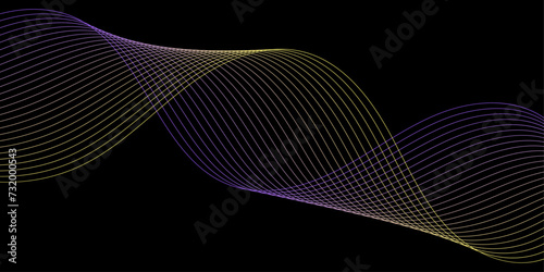 Abstract background with waves for banner. Medium banner size. Vector background with lines. Element for design isolated on black. Purple and yellow gradient. Colorful. Brochure, booklet