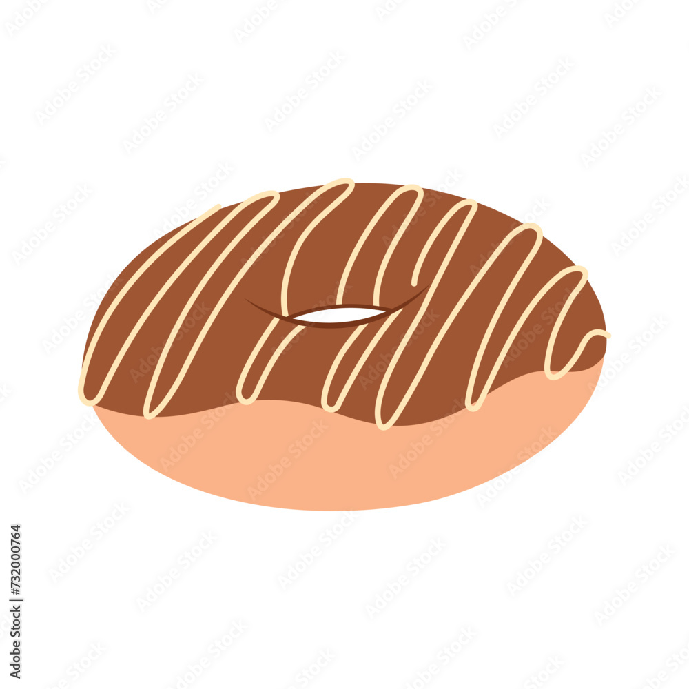 Vector donut isolated on white background. Hand drawn flat donut with chocolate glaze and white chocolate on top. Sweet doughnut with sugar glaze Vector donut isolated on white background. Hand drawn flat donut with chocolate glaze and white chocolate on top. Sweet doughnut with sugar glaze