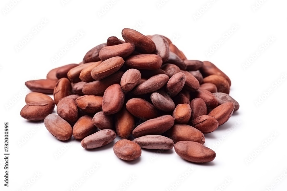 Cocoa beans on a white background. Fragrant cocoa fruits, ingredient for making chocolate Cocoa beans on a white background. Fragrant cocoa fruits, ingredient for making chocolate