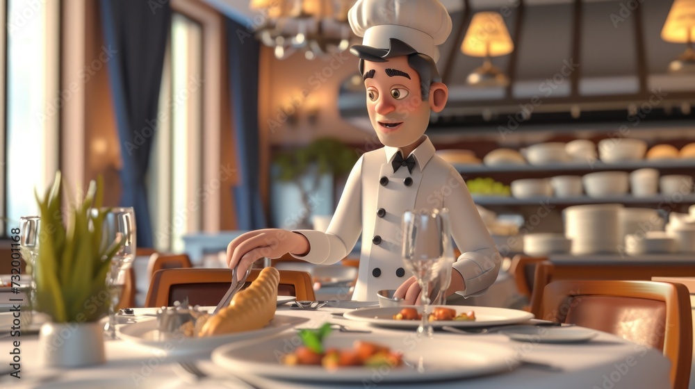 Cartoon digital avatars of Epicurean Explorer Indulging in a luxurious meal at an upscale restaurant Cartoon digital avatars of Epicurean Explorer Indulging in a luxurious meal at an upscale restaurant