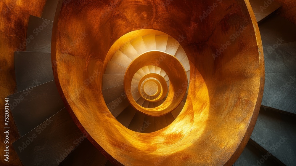 Warm light enhances the hypnotic spiral of an elegant stone staircase, invoking a sense of infinite descent. Warm light enhances the hypnotic spiral of an elegant stone staircase, invoking a sense of infinite descent.