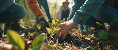 Hands nurture the earth, planting new life, symbolizing hope and the human touch in nature's embrace photo