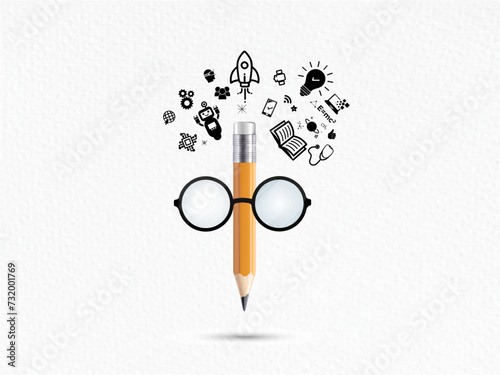 Science and technology teaching background for national Science day or Teachers day. Poster design. Educational Science and technology design with Book, pencil Teacher symbol icon.