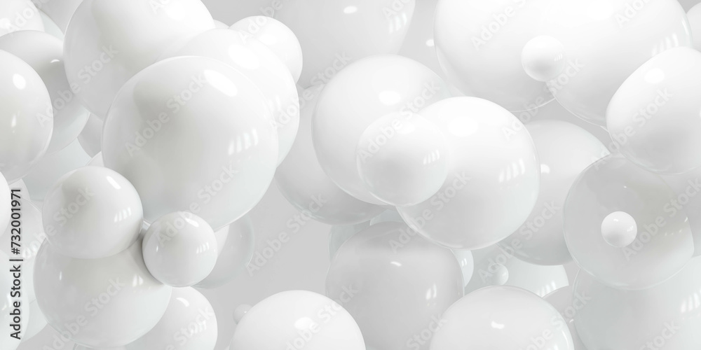 A Bunch of White Balloons Floating in the Air 3d render illustration