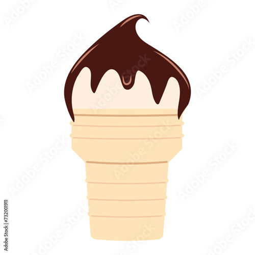 Hand drawn flat tasty ice cream. Sweet summer delicacy sundaes,gelatos with chocolate on top. Vector illustration of ice cream on white isolated background