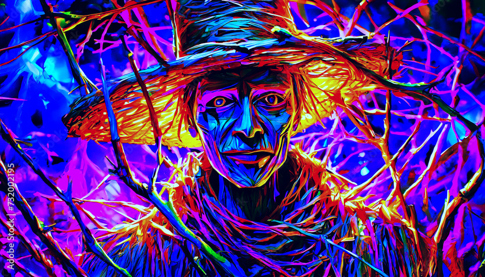 scarecrow in a hat made of branches. scarecrow in a hat made of branches.