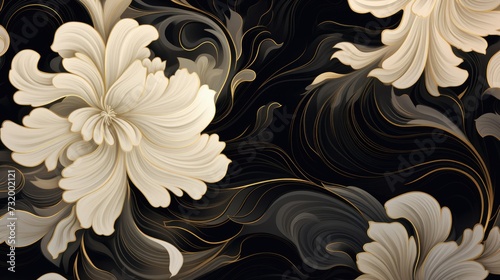 floral black and gold and white pattern background 
