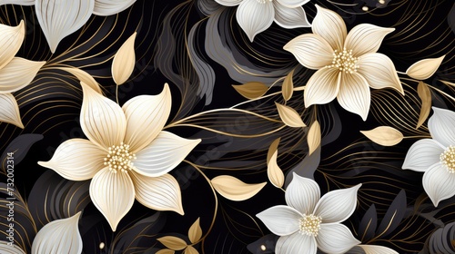 floral black and gold and white pattern background 